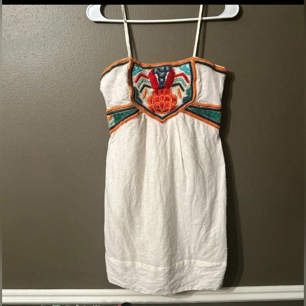 French Connection Cream Dress with Colorful Embroidery